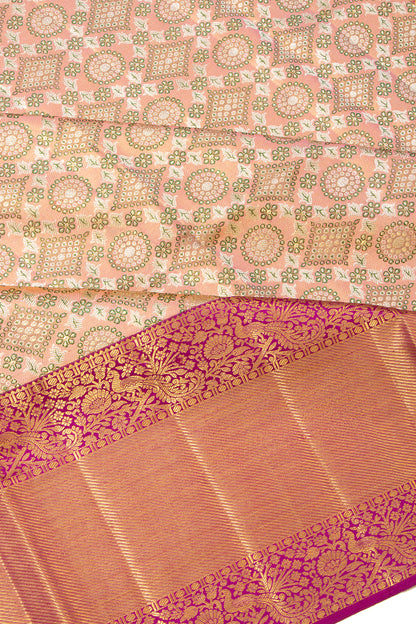 Kanchipuram Silk Brocade Peach Saree