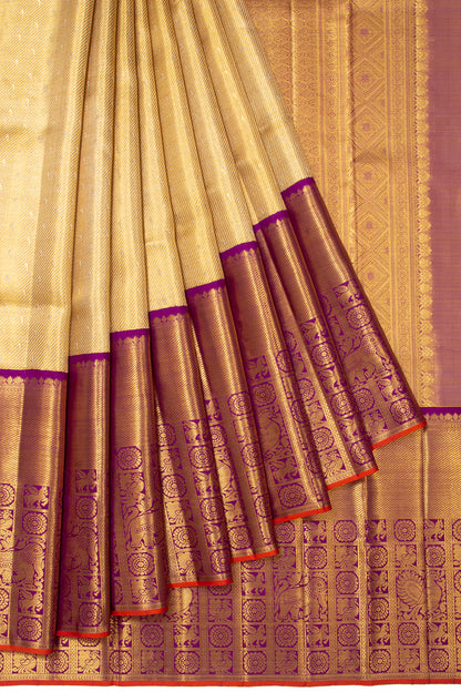 Kanchipuram Silk Tissue Butta Gold Saree