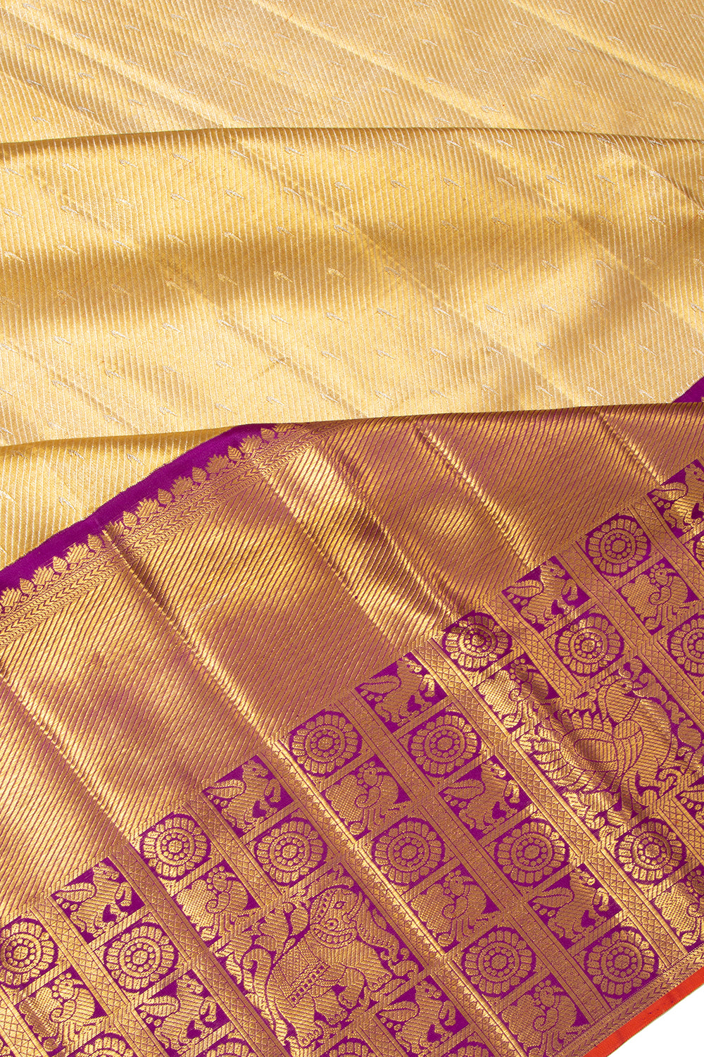 Kanchipuram Silk Tissue Butta Gold Saree