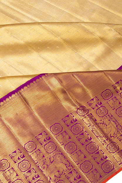 Kanchipuram Silk Tissue Butta Gold Saree