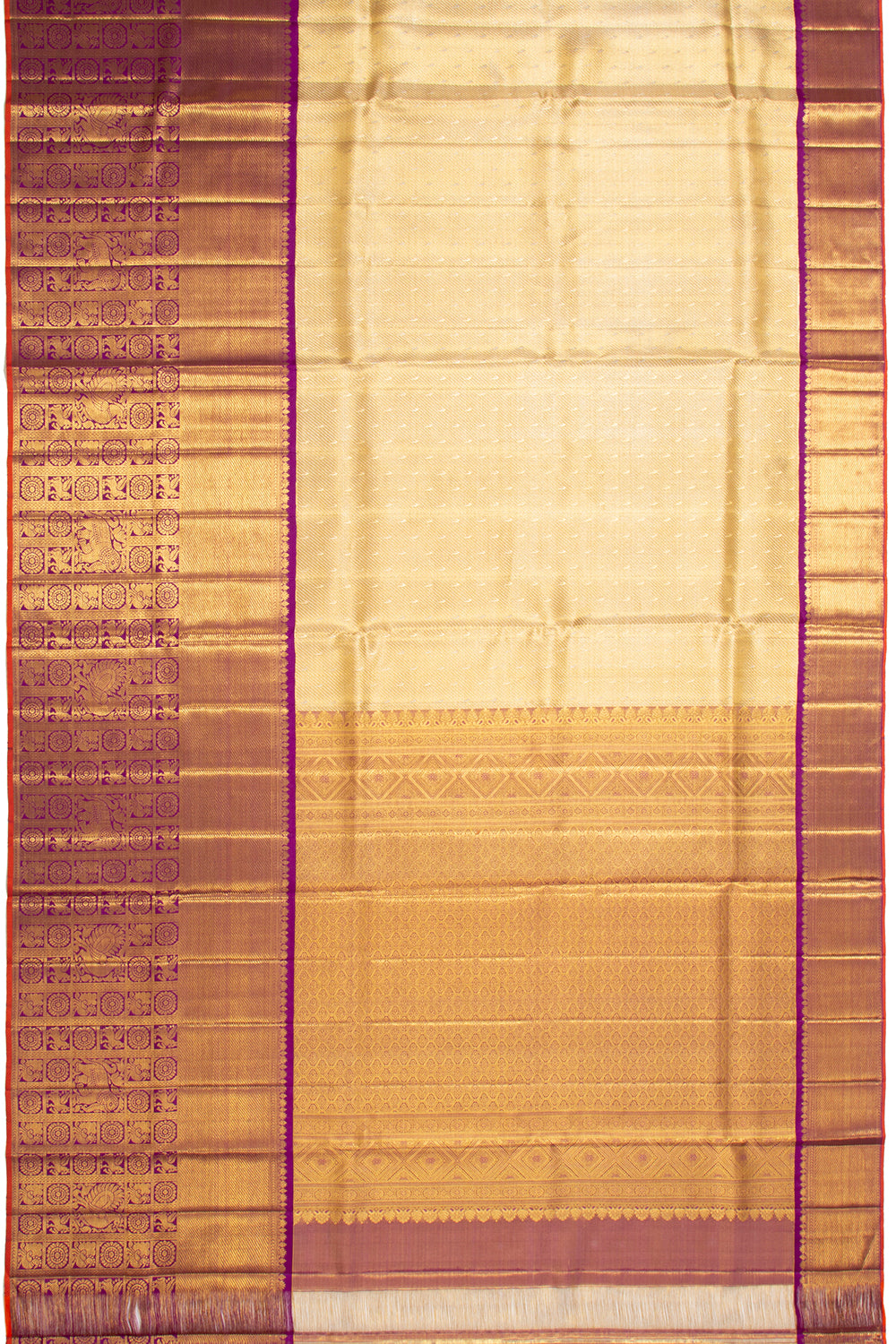 Kanchipuram Silk Tissue Butta Gold Saree