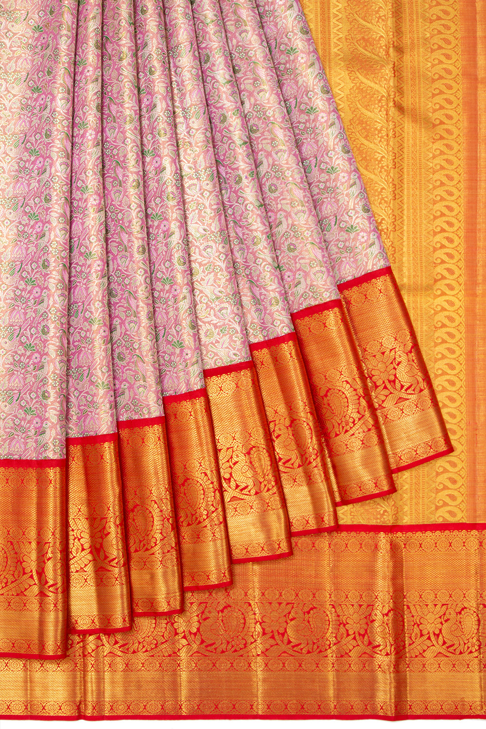 Kanchipuram Silk Tissue Brocade Pink Saree