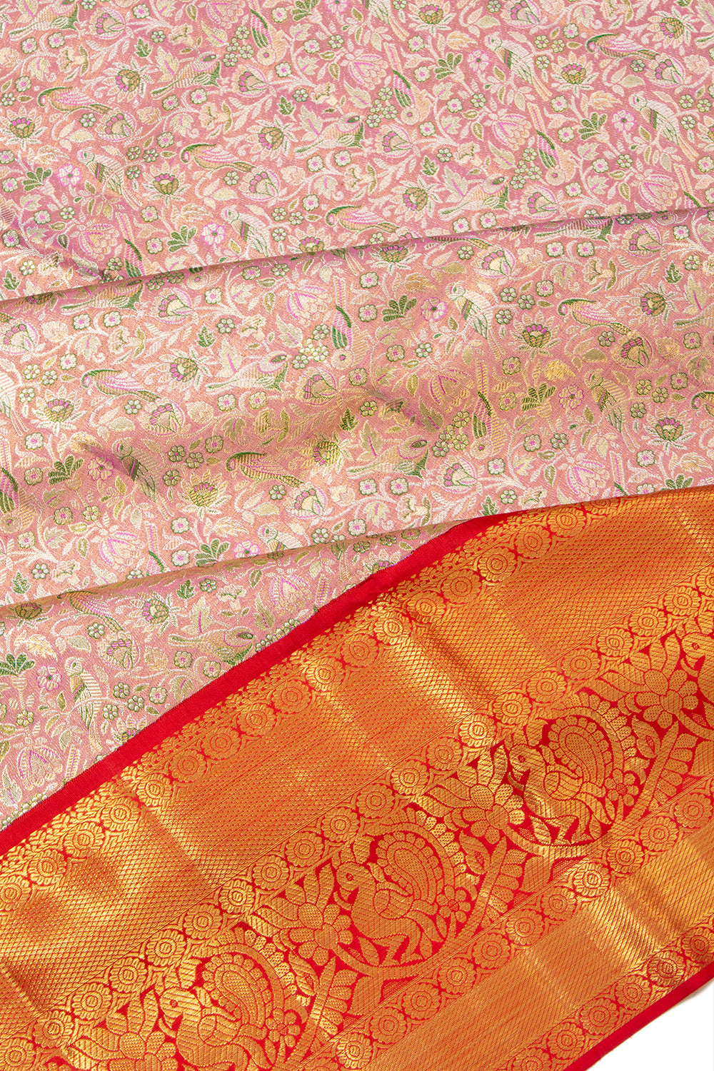 Kanchipuram Silk Tissue Brocade Pink Saree