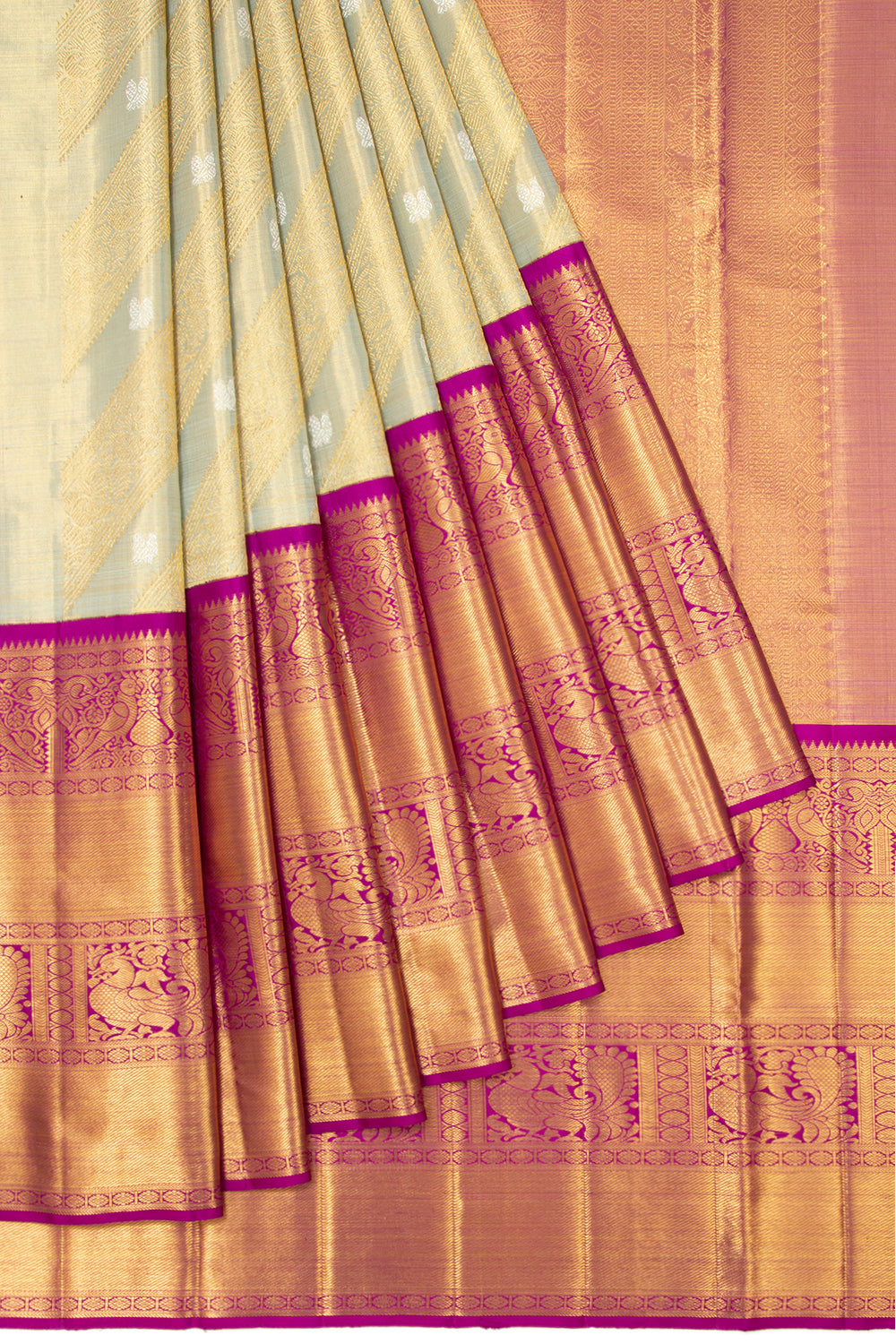 Kanchipuram Silk Tissue Jaal Grey Saree