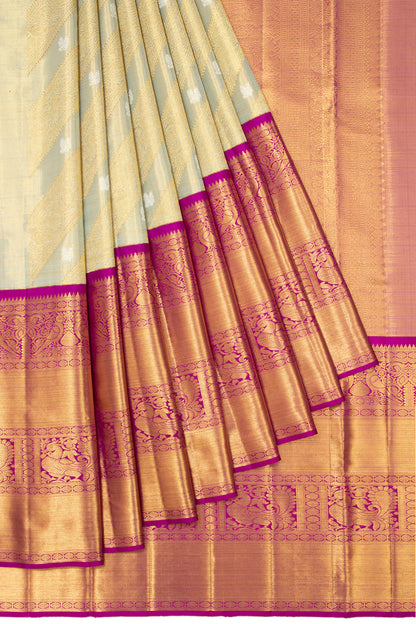 Kanchipuram Silk Tissue Jaal Grey Saree