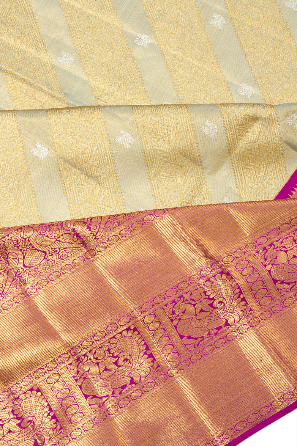 Kanchipuram Silk Tissue Jaal Grey Saree