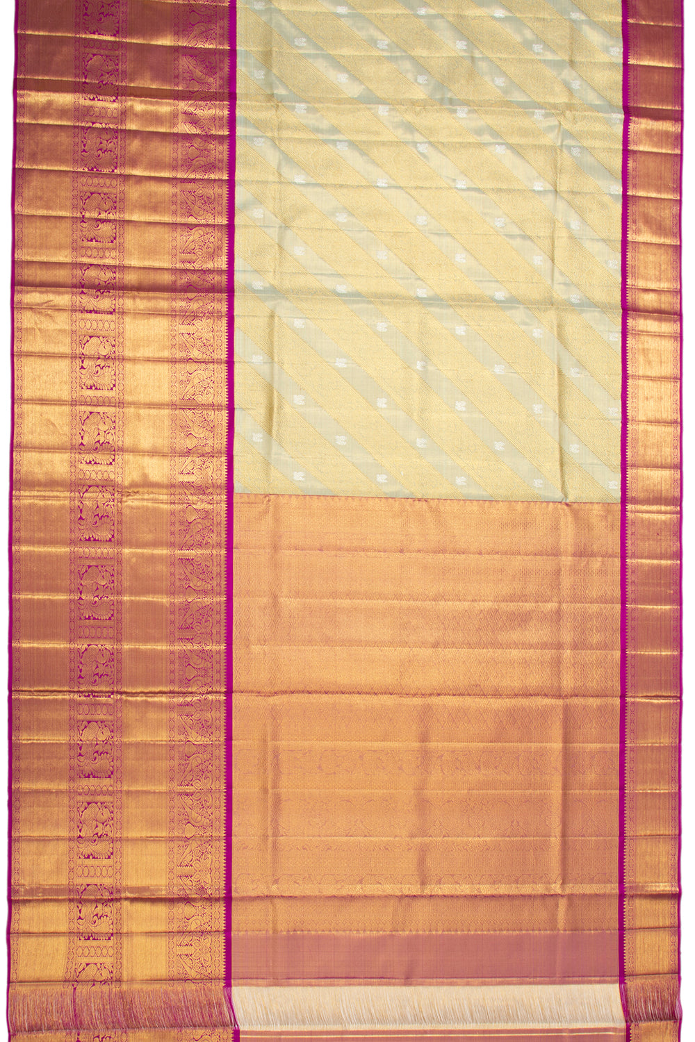 Kanchipuram Silk Tissue Jaal Grey Saree