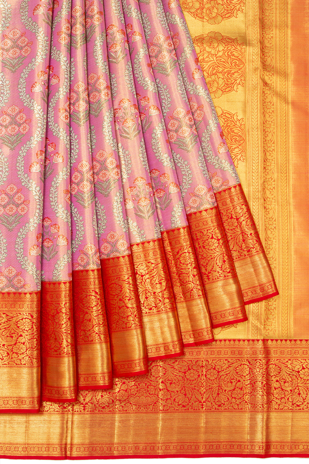 Kanchipuram Silk Tissue Brocade Pink Saree