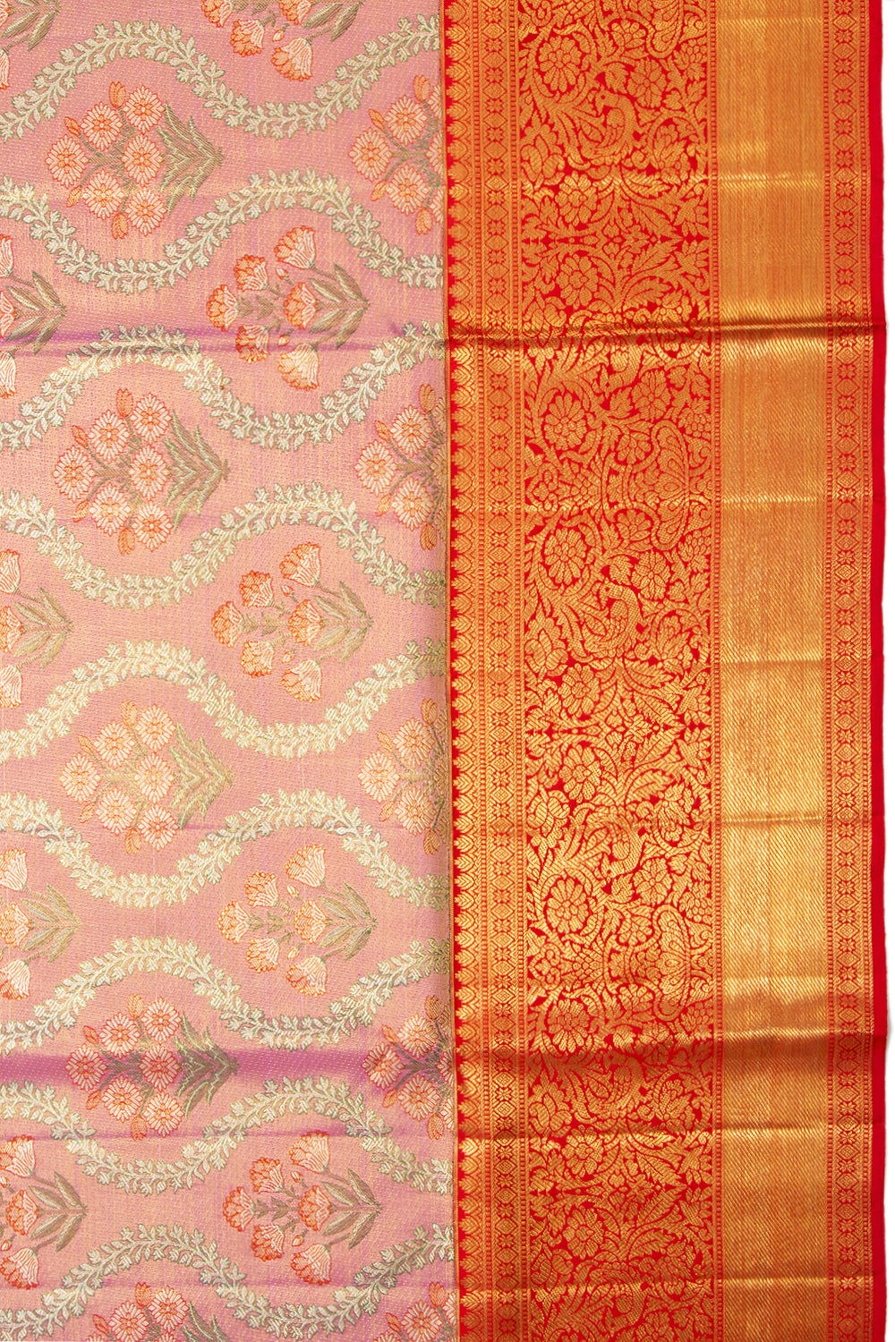 Kanchipuram Silk Tissue Brocade Pink Saree