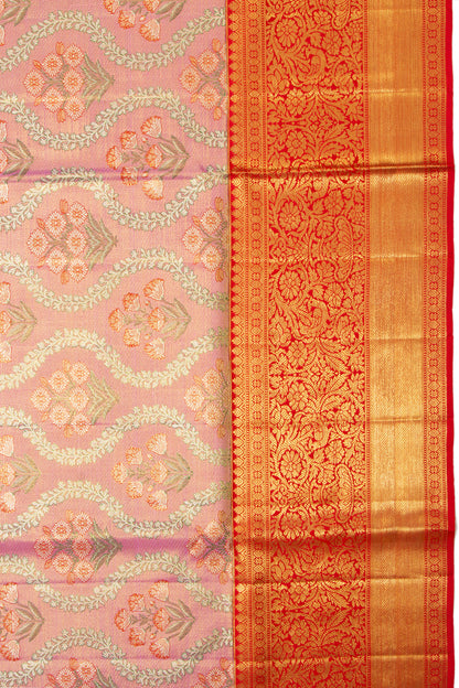 Kanchipuram Silk Tissue Brocade Pink Saree