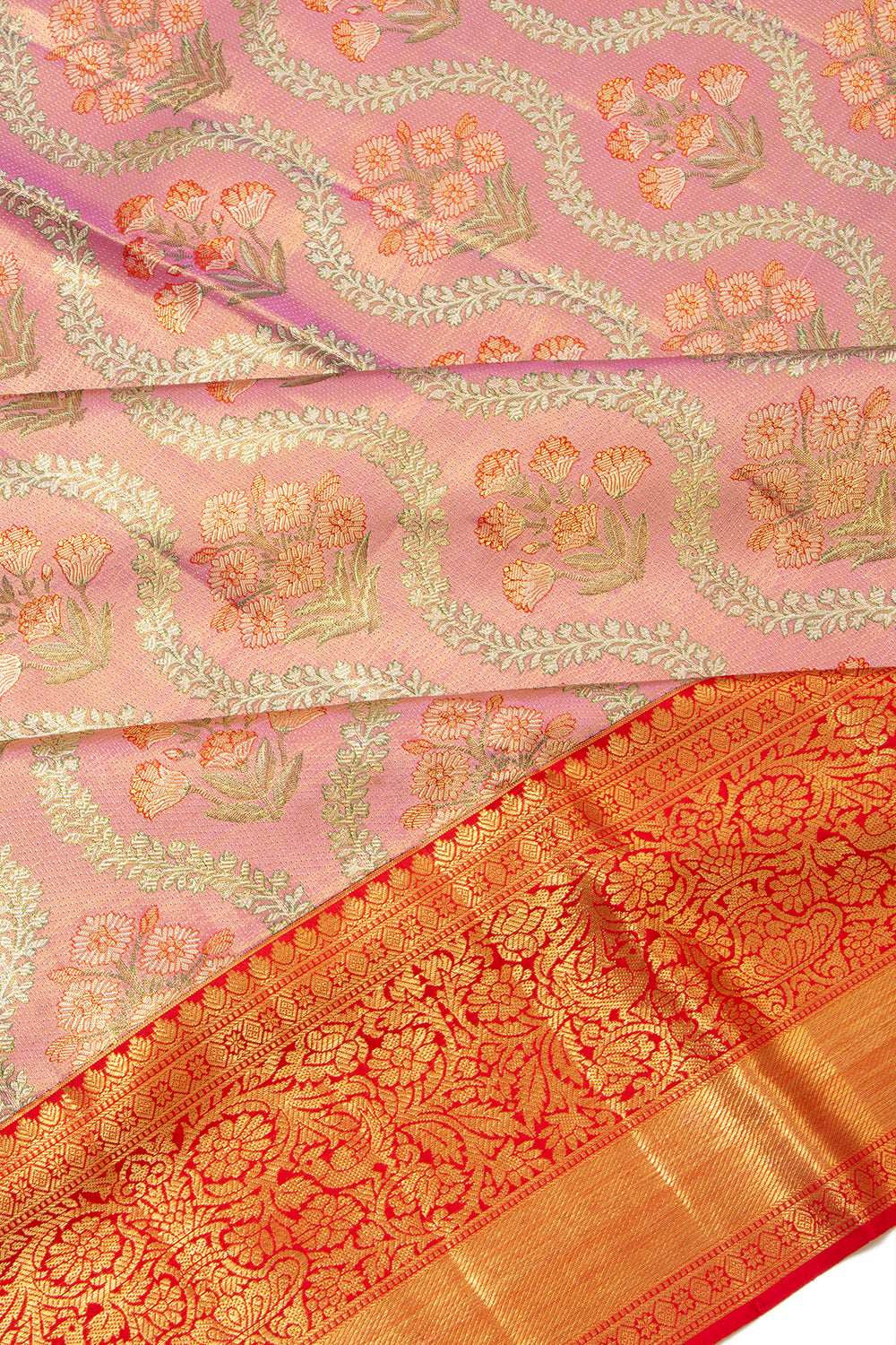 Kanchipuram Silk Tissue Brocade Pink Saree