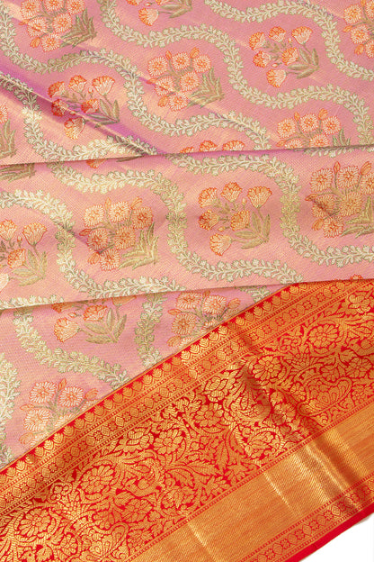 Kanchipuram Silk Tissue Brocade Pink Saree