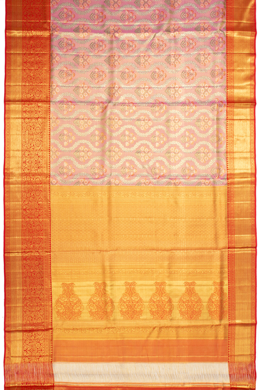 Kanchipuram Silk Tissue Brocade Pink Saree
