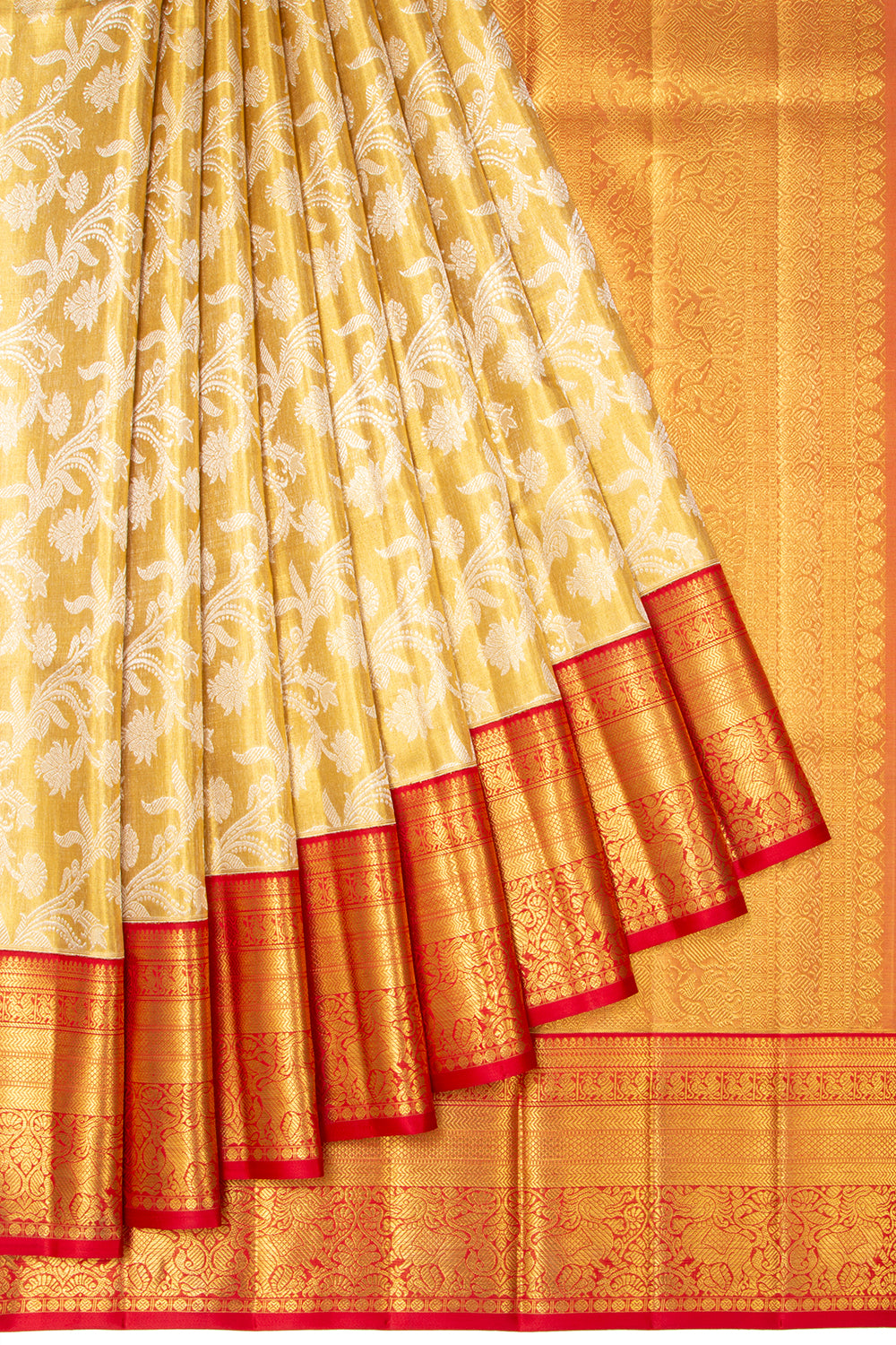 Kanchipuram Silk Tissue Jaal Gold Saree