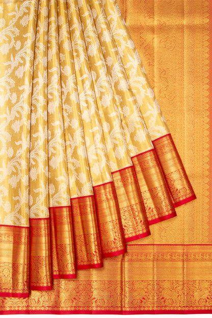 Kanchipuram Silk Tissue Jaal Gold Saree