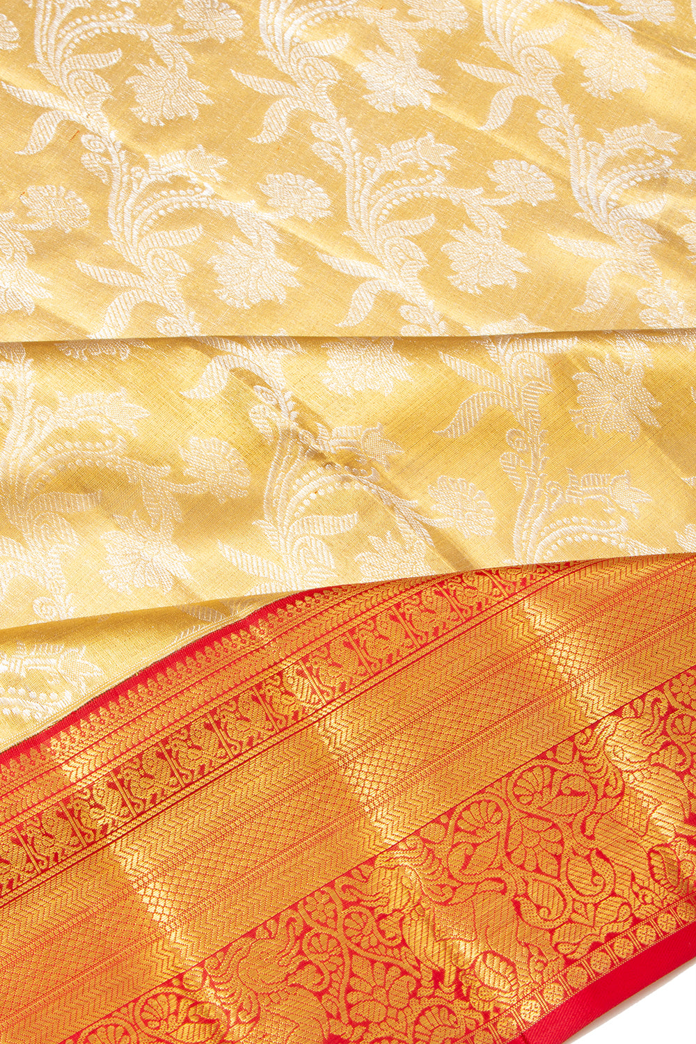 Kanchipuram Silk Tissue Jaal Gold Saree