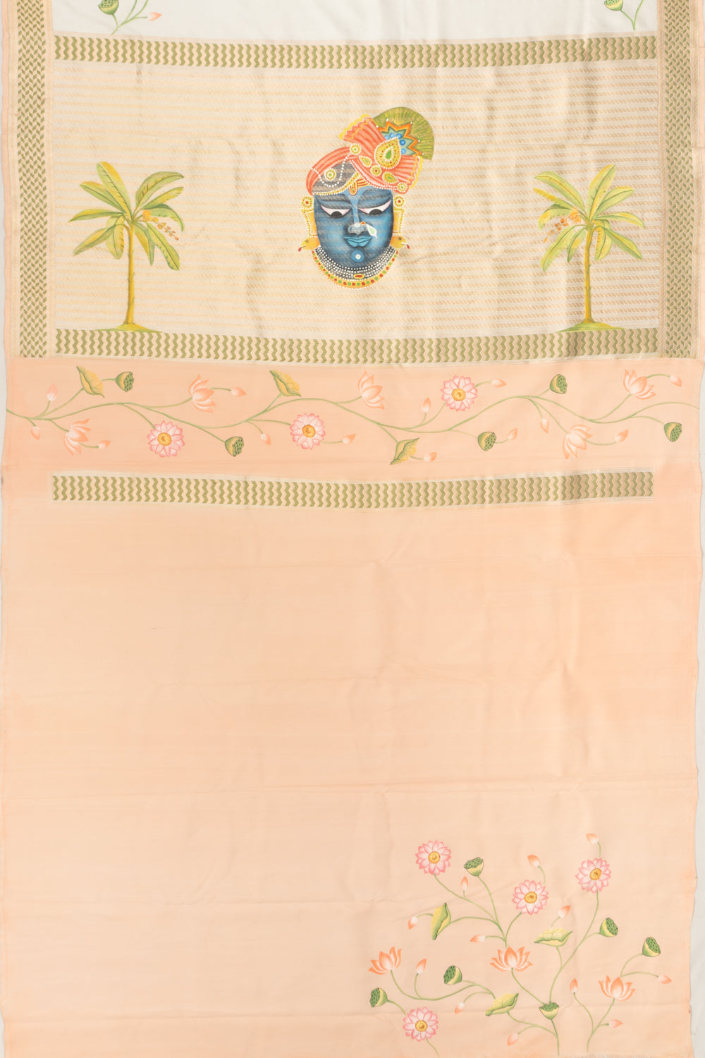 Kanchipuram Silk Floral Printed White Saree