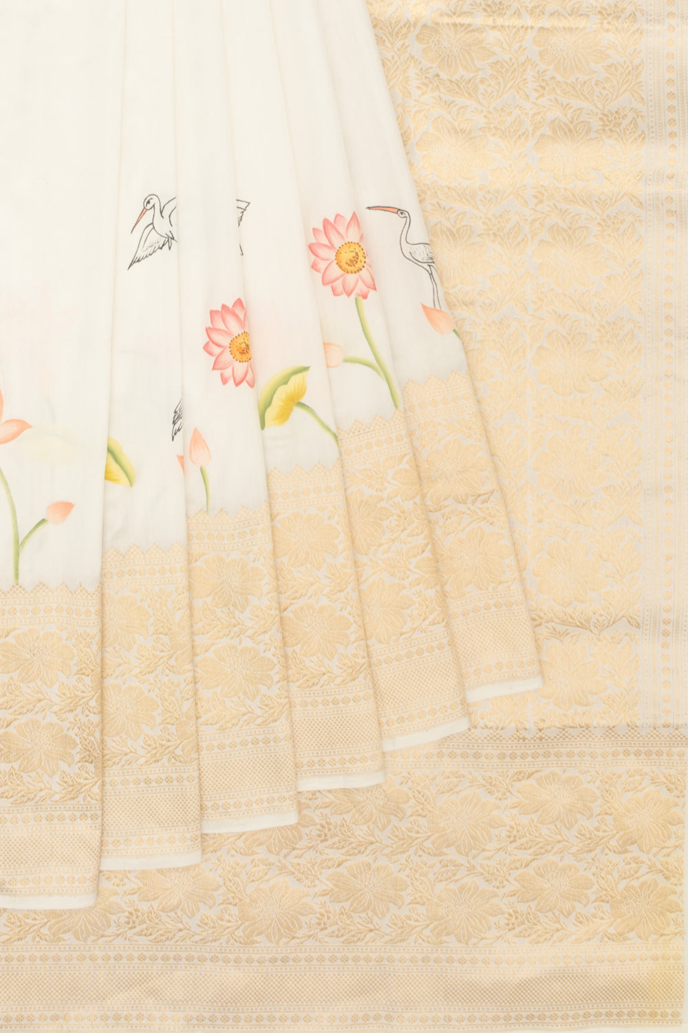 Kanchipuram Silk Floral Printed White Saree