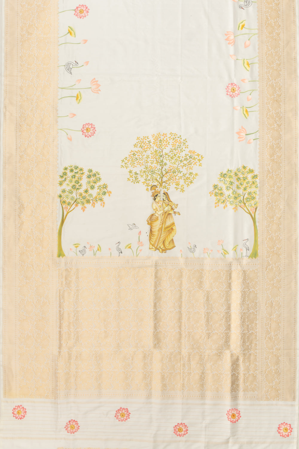 Kanchipuram Silk Floral Printed White Saree