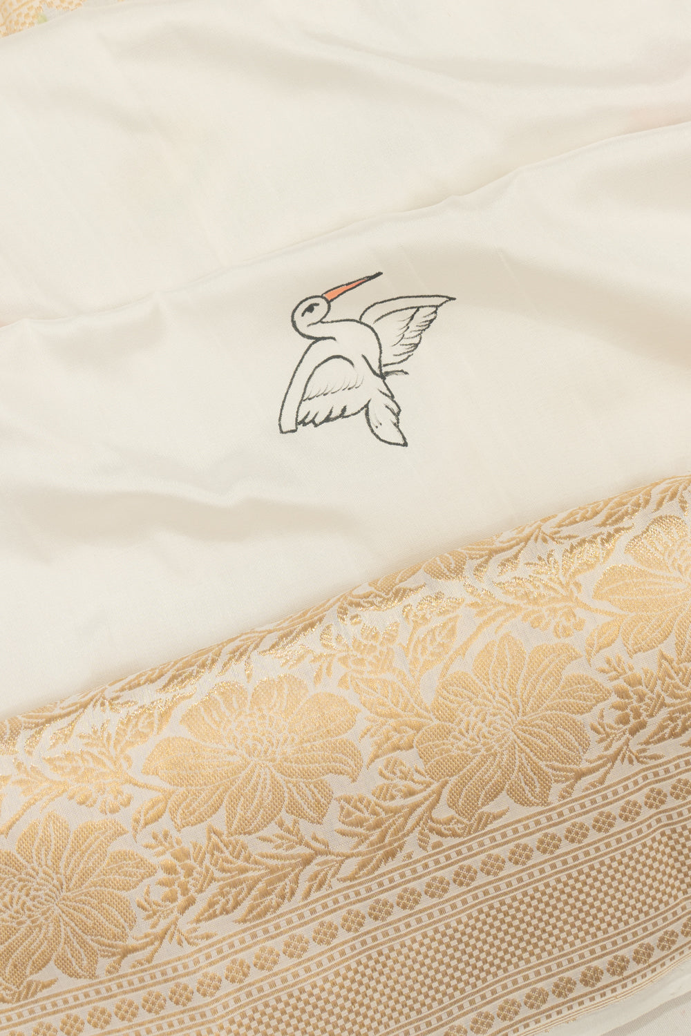 Kanchipuram Silk Floral Printed White Saree