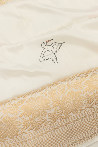 Kanchipuram Silk Floral Printed White Saree
