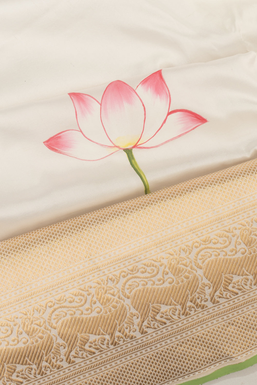 Kanchipuram Silk Plain White Saree With Pichwai Prints