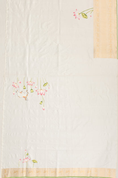 Kanchipuram Silk Plain White Saree With Pichwai Prints