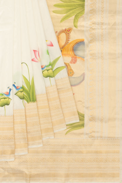 Kanchipuram Silk Pichwai Printed White Saree