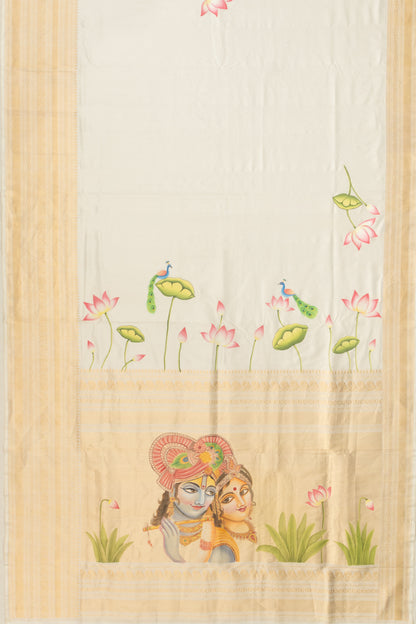 Kanchipuram Silk Pichwai Printed White Saree