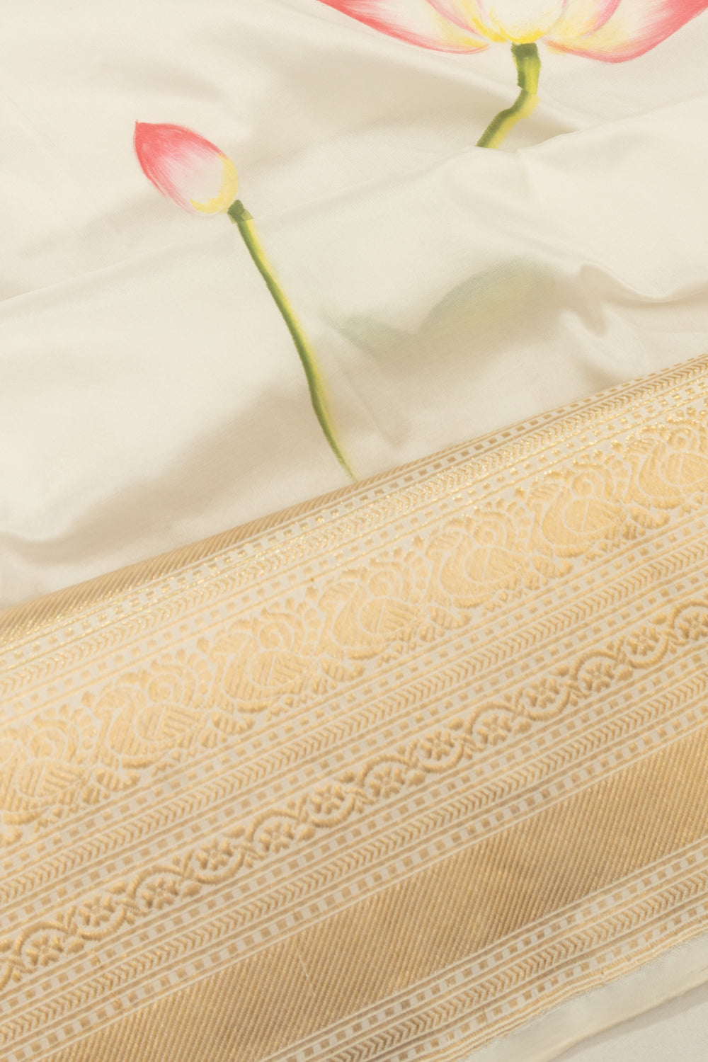 Kanchipuram Silk Pichwai Printed White Saree