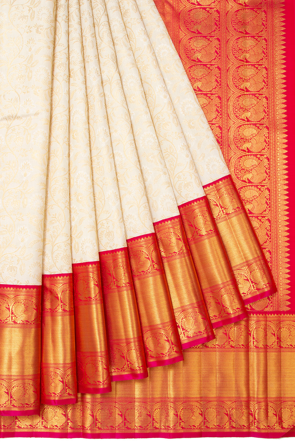 Kanchipuram Silk Jaal Cream Saree