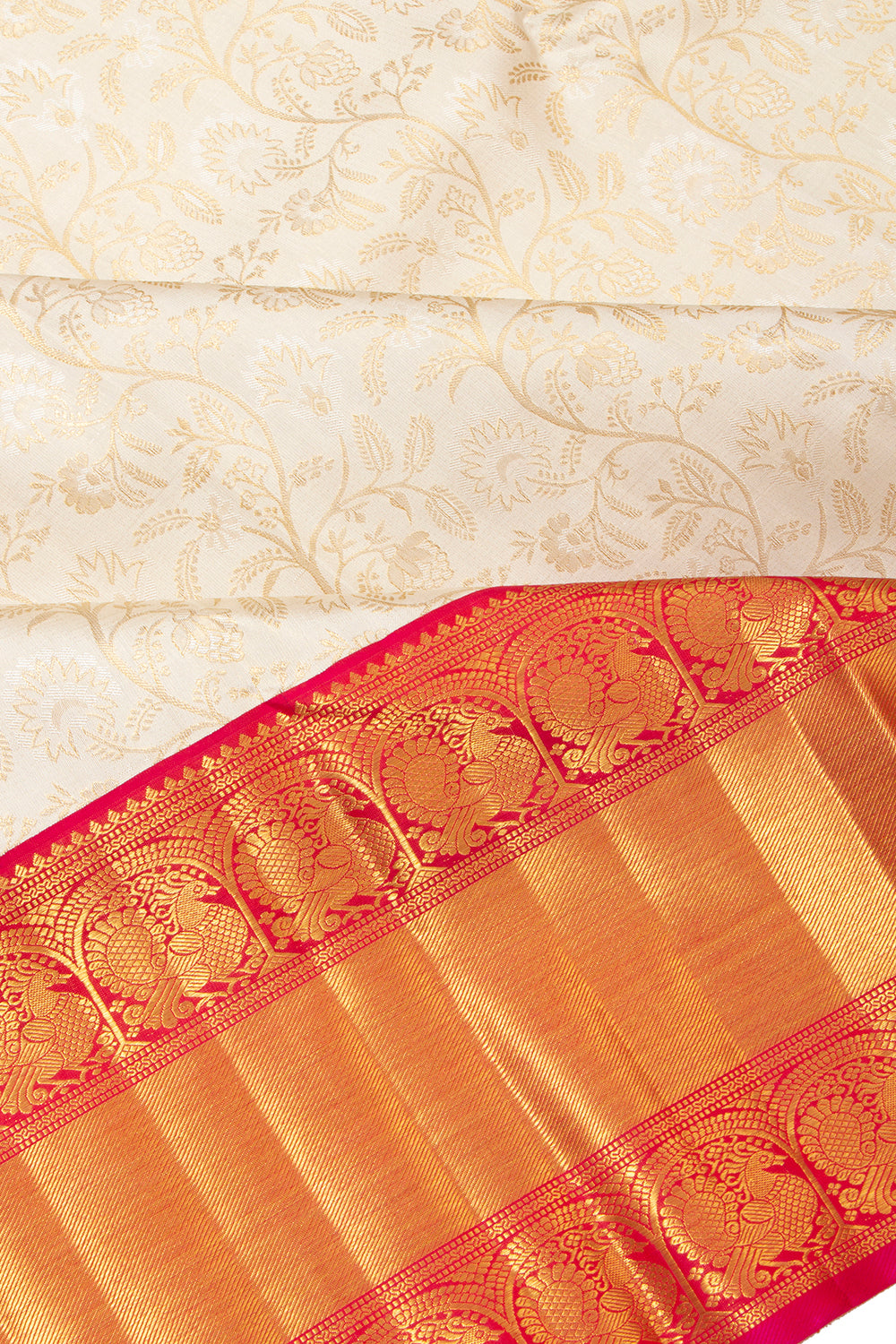 Kanchipuram Silk Jaal Cream Saree