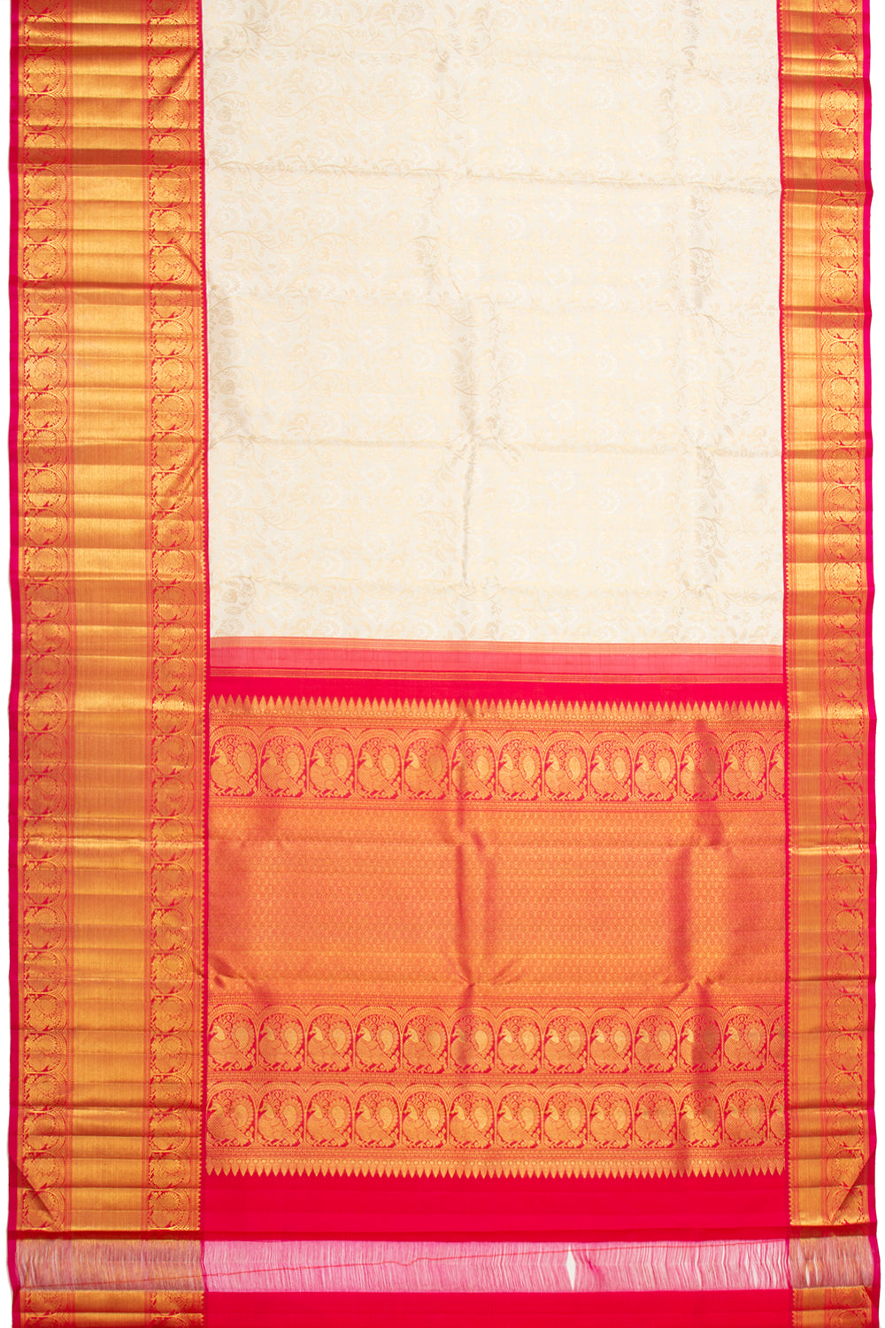 Kanchipuram Silk Jaal Cream Saree