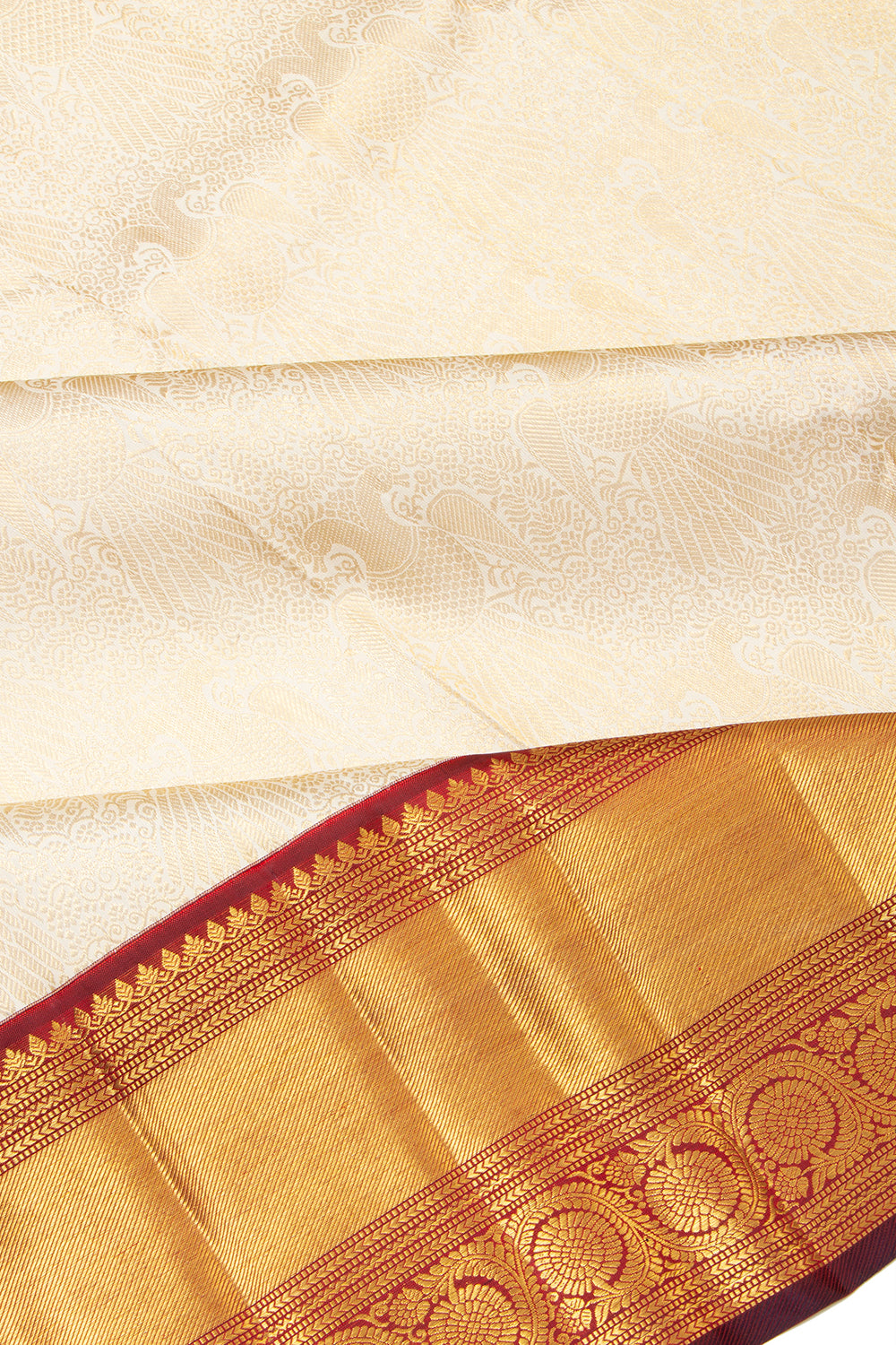 Kanchipuram Silk Brocade Cream Saree