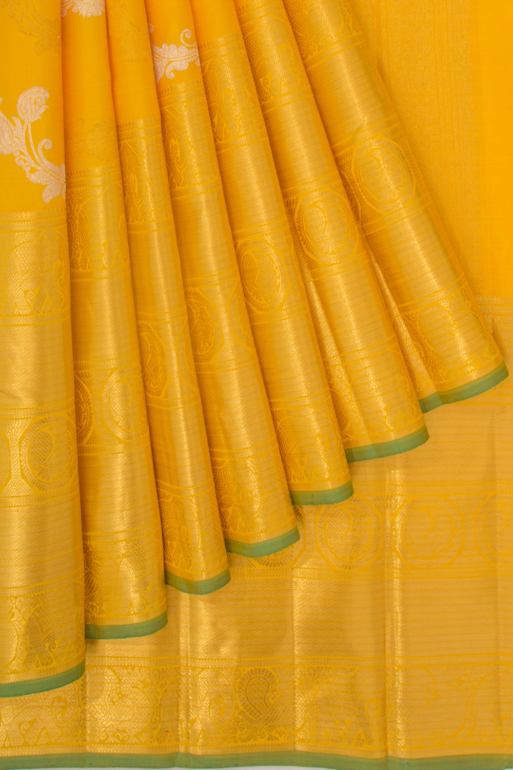 Kanchipuram Silk Jaal Yellow Saree