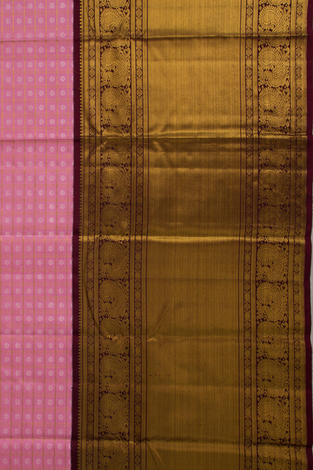 Kanchipuram Silk Checks And Butta Pink Saree