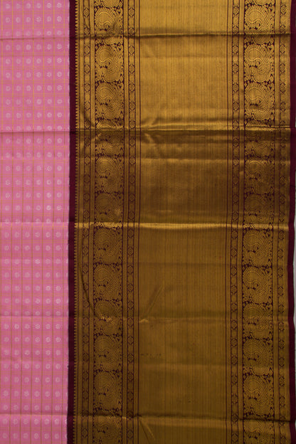 Kanchipuram Silk Checks And Butta Pink Saree