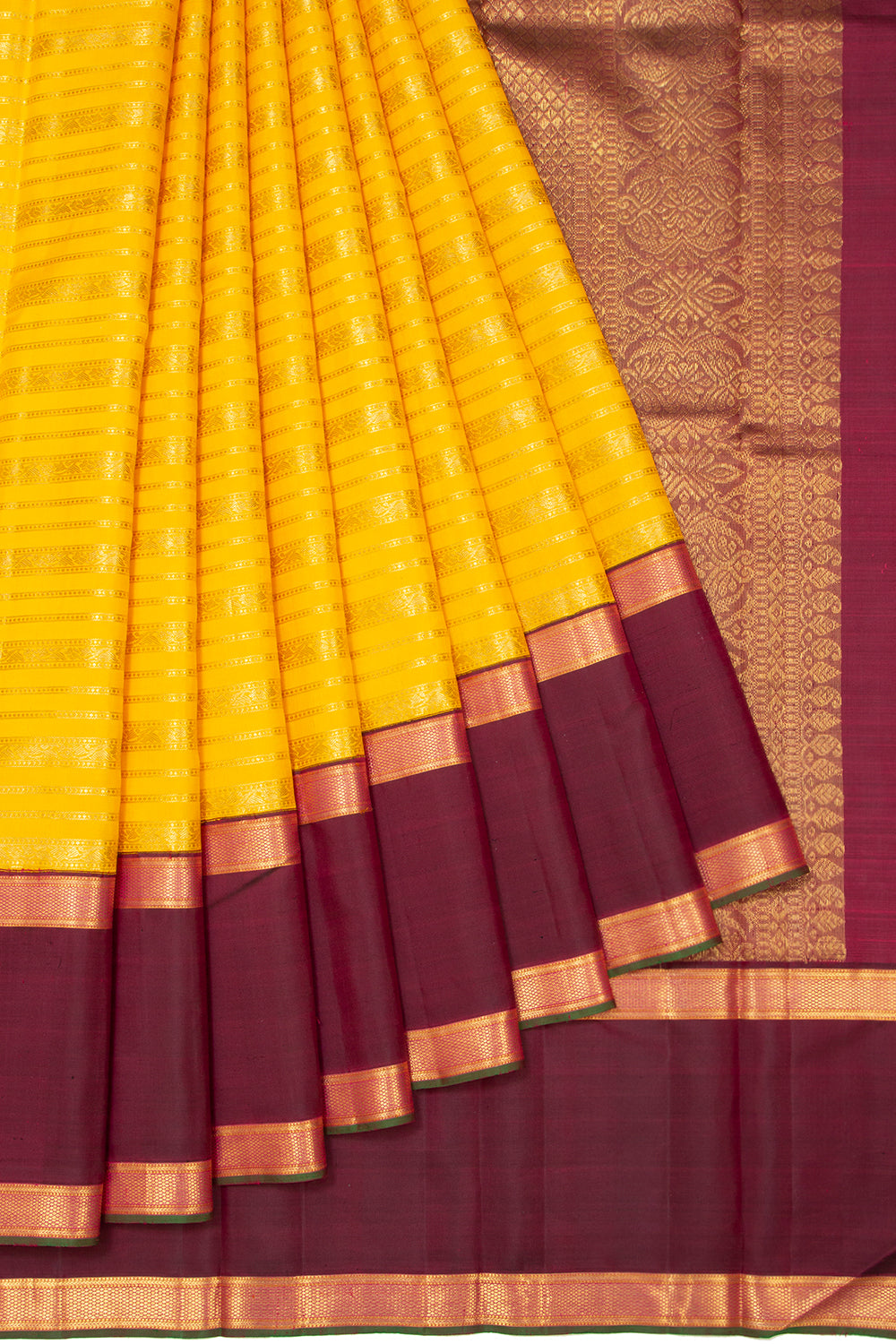 Kanchipuram Silk Lines Brocade Yellow Saree