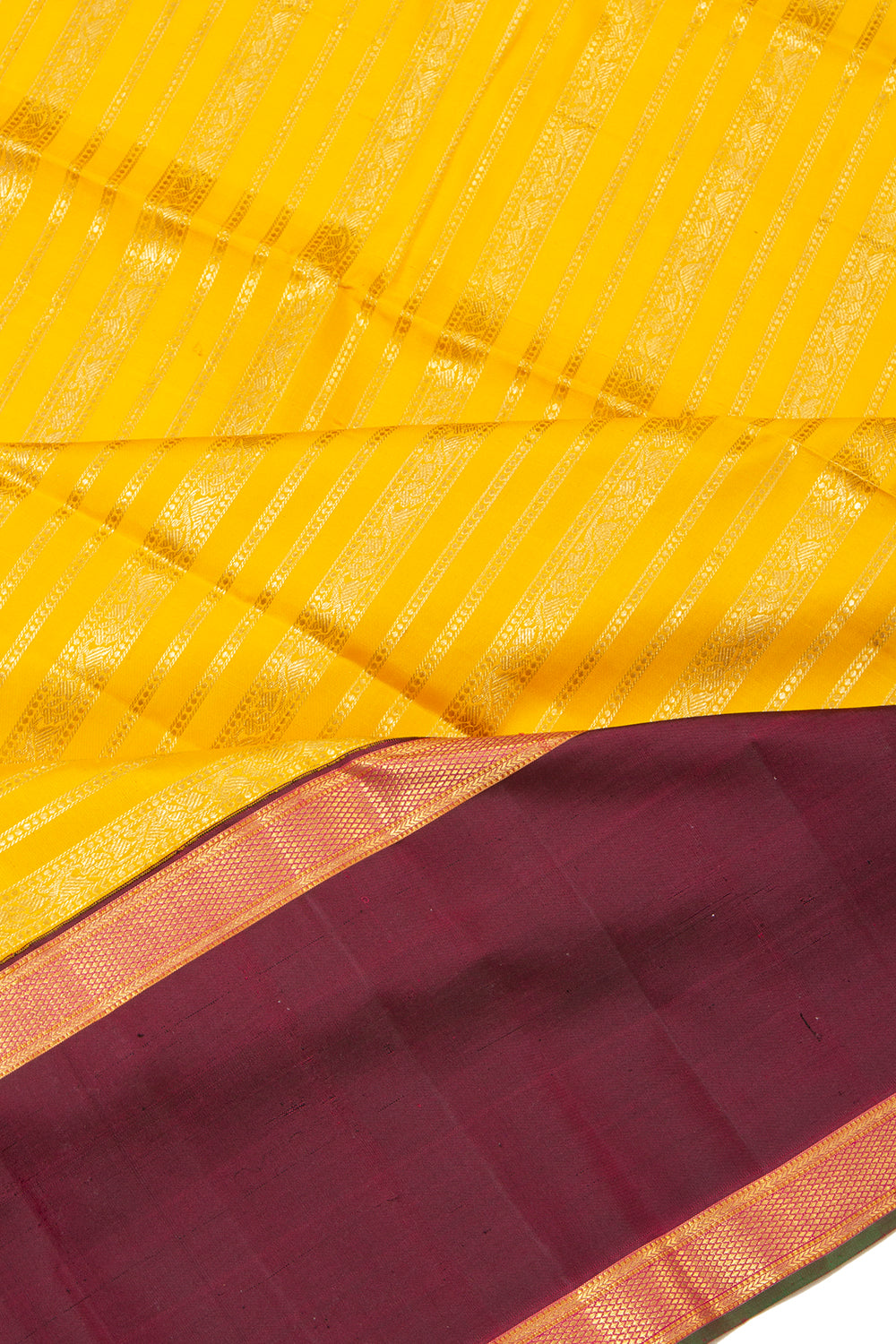 Kanchipuram Silk Lines Brocade Yellow Saree