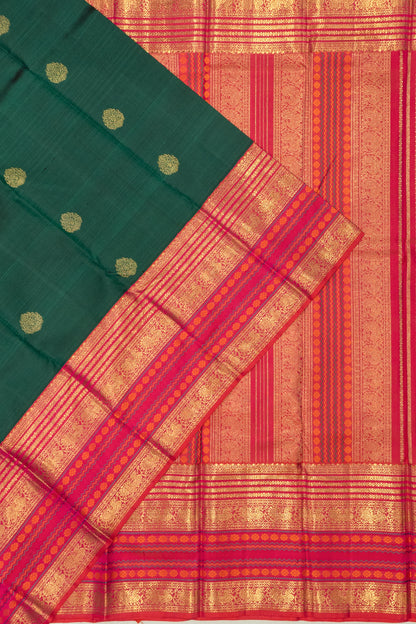 Kanchipuram Silk Butta Bottle Green Saree