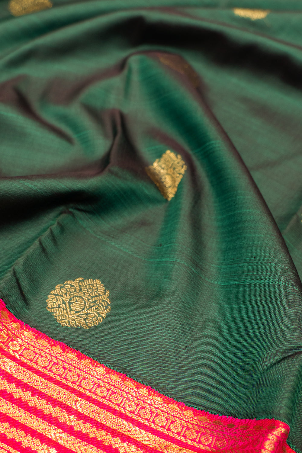 Kanchipuram Silk Butta Bottle Green Saree