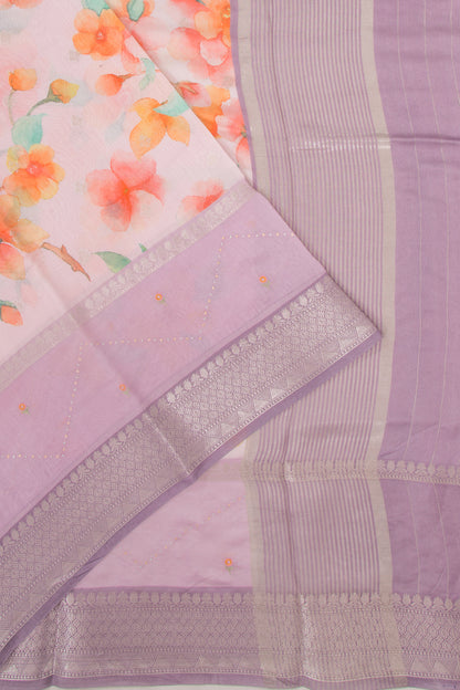 Chanderi Silk Floral Printed And Butta Lavender Saree