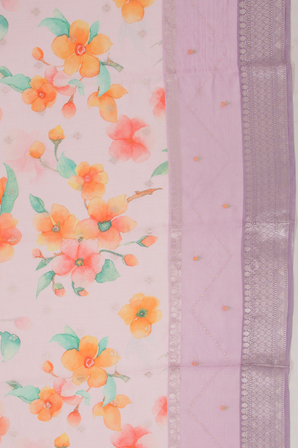 Chanderi Silk Floral Printed And Butta Lavender Saree