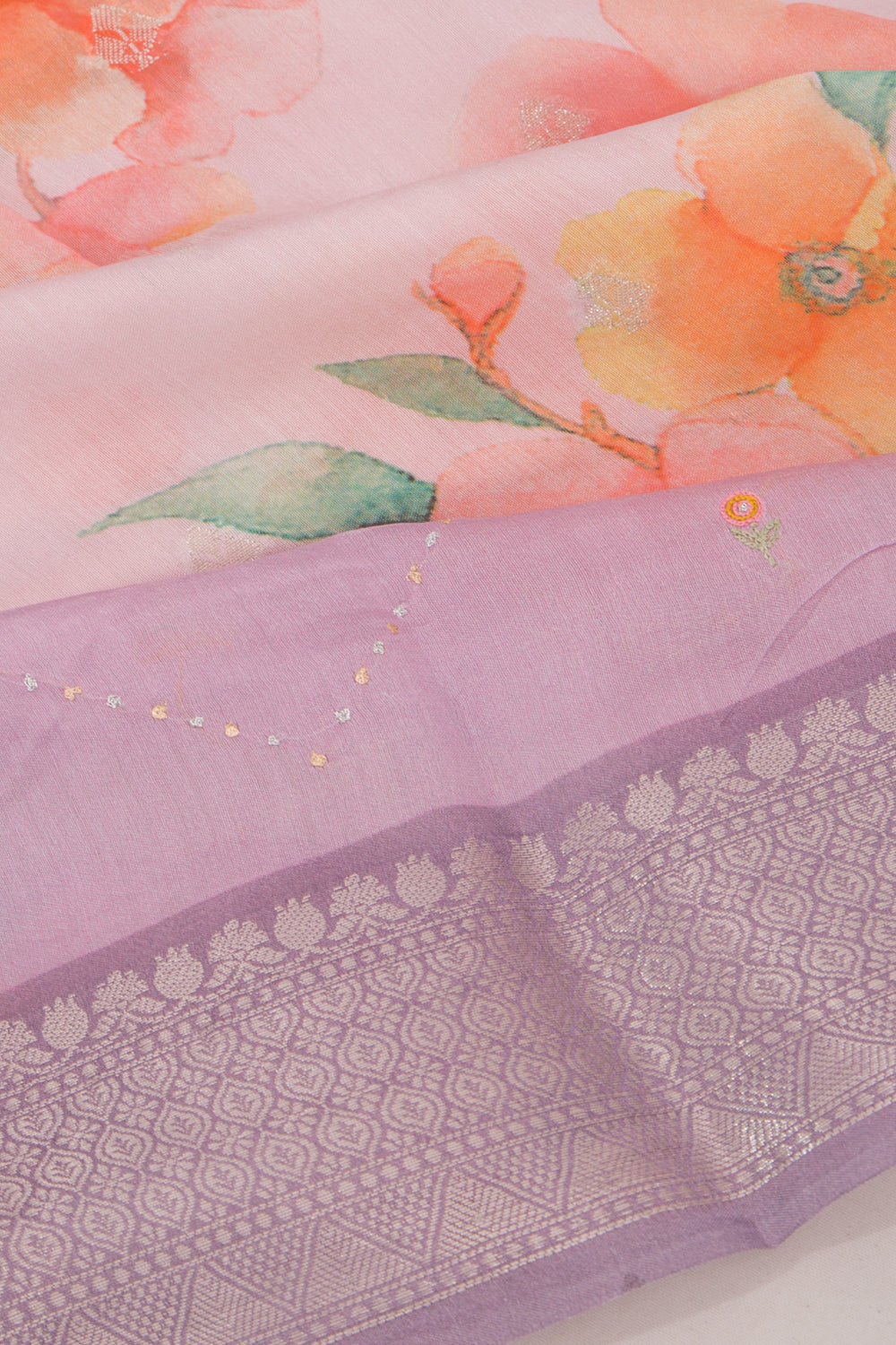 Chanderi Silk Floral Printed And Butta Lavender Saree