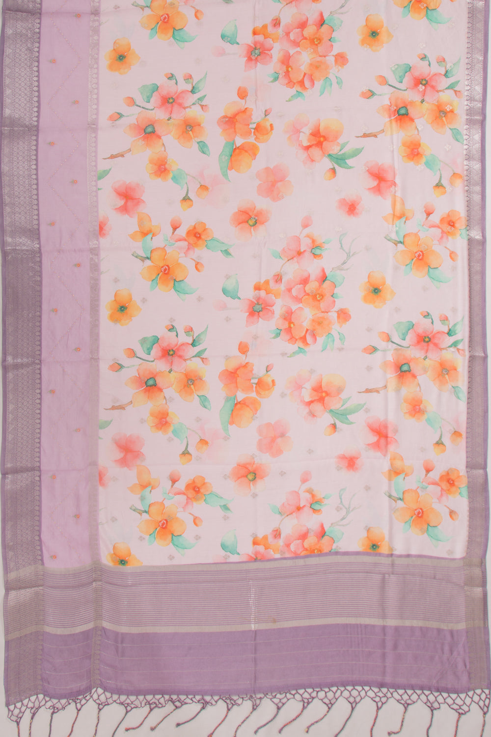 Chanderi Silk Floral Printed And Butta Lavender Saree