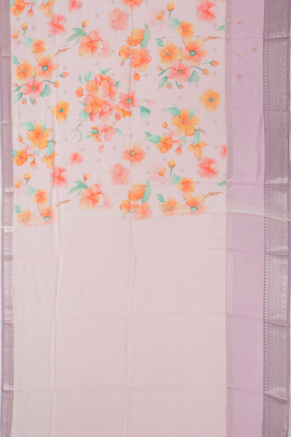 Chanderi Silk Floral Printed And Butta Lavender Saree