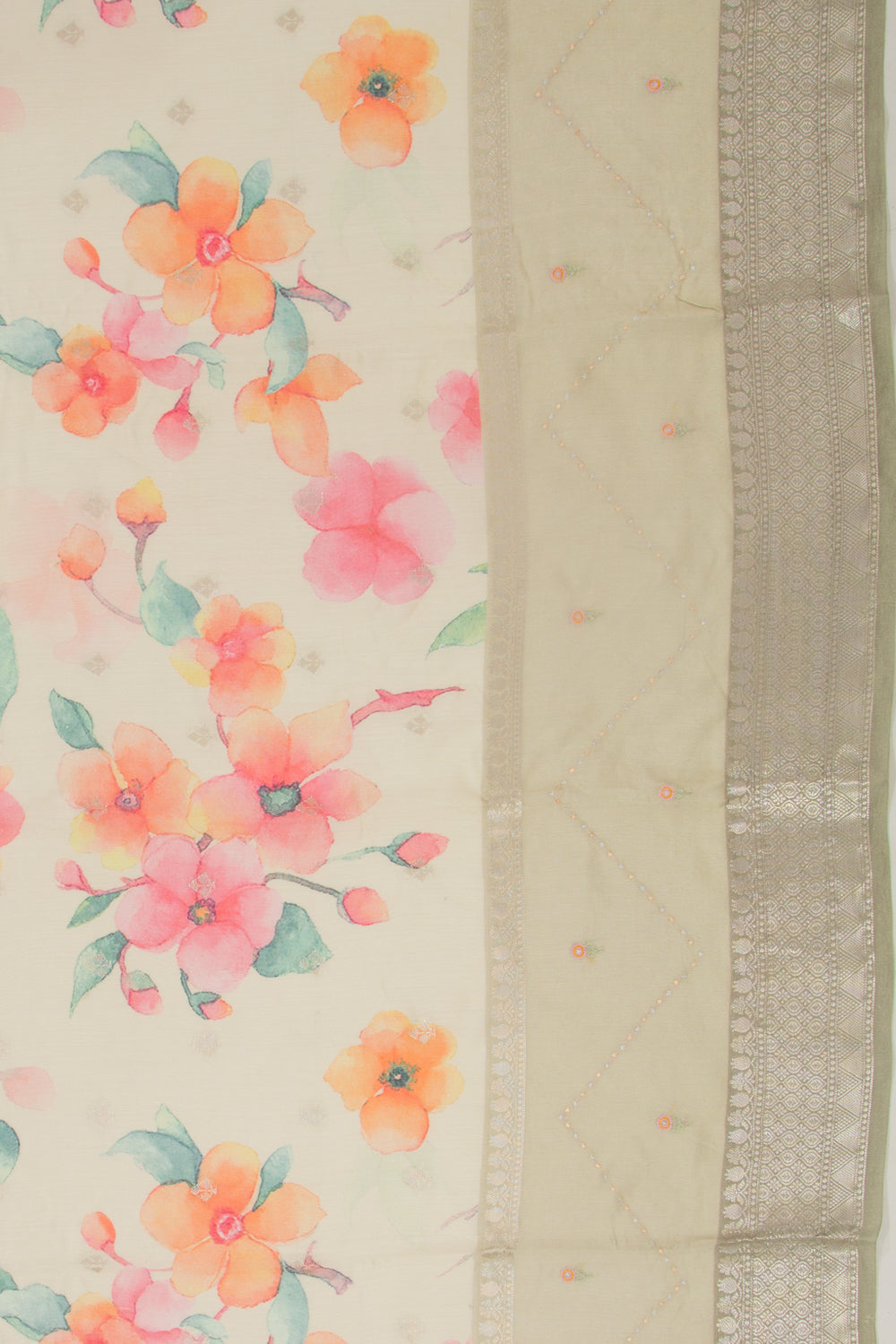 Chanderi Silk Floral Printed And Butta Pastel Green Saree