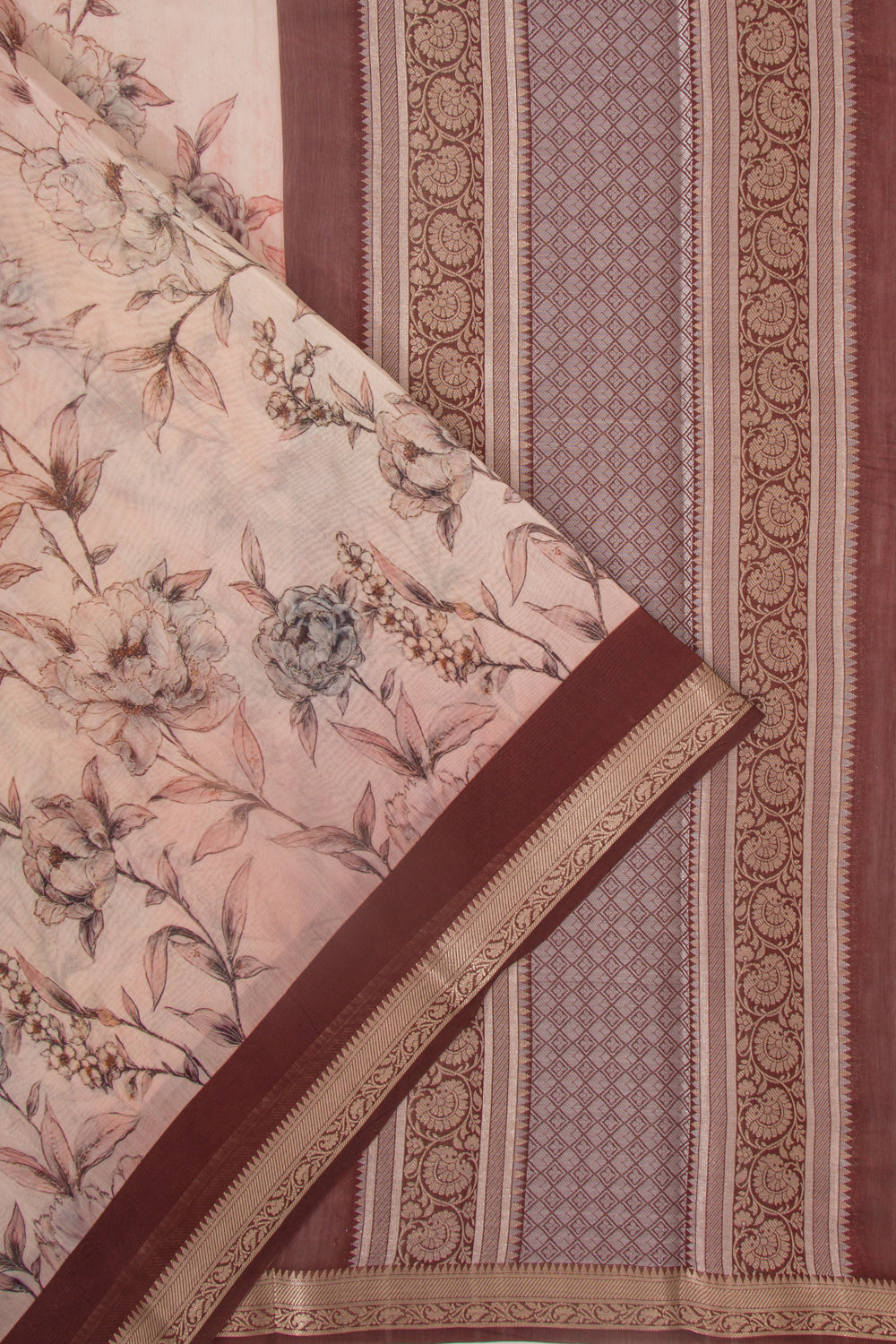 Chanderi Silk Floral Printed Peach Saree