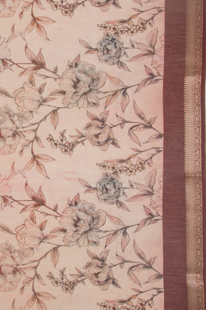 Chanderi Silk Floral Printed Peach Saree