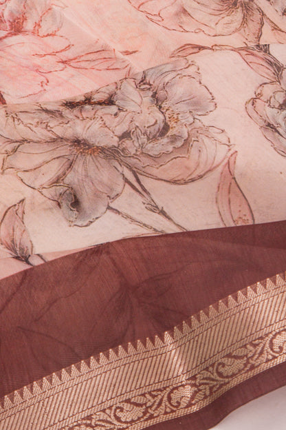 Chanderi Silk Floral Printed Peach Saree
